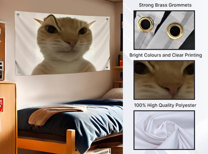 3x5 Feet Hilarious Cat Meme Flag with Four Brass Grommets - Single Sided Tapestry Posters with Cute Animals - Polyester Wall Durable Flags