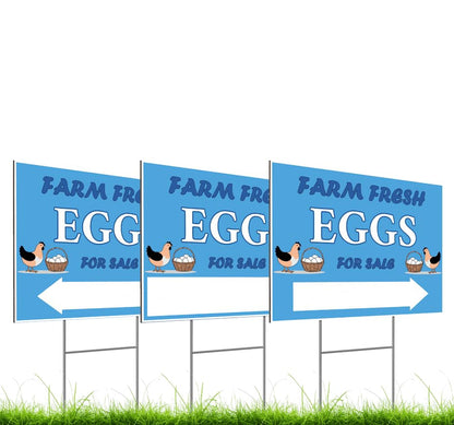 Set of 3 Double Sided 12x16 Inches Farm Fresh Eggs For Sale Sign with Metal H-Stakes