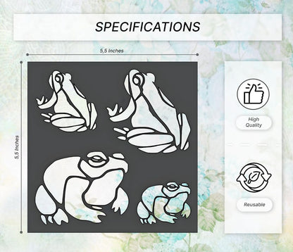 5.5x5.5 Inch Reusable Sturdy Stencil with Frogs - Scrapbooking for Airbrush Painting Drawing. Flexible Clear Plastic Stencils Arts and Crafts Material