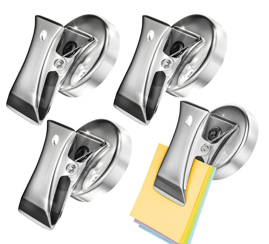 Set of 4 Magnetic Clip Clamp for Refrigerator Magnet - 15 lb Magnet Hook Clips for Photo Displays or Whiteboards