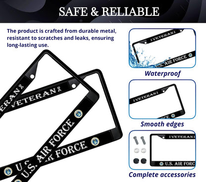 Car License Plate Frame US Air Force Veteran - Standart Cars USA Stainless Steel Frame for Front and Rear