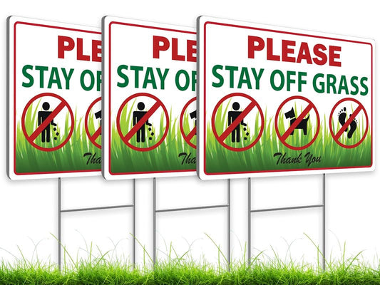 8x12 Inch 3X Double Sided Please Stay Off Grass Plastic Sign - No Dog Poop Signs for Yard outdoor - Pick Up After Your Dog Sign