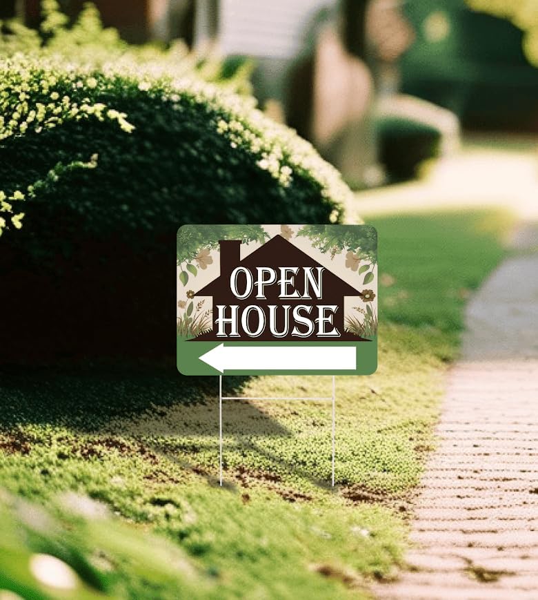 3X Double Sided 12x16 Inches Plastic Sign With H-stakes "Open House"