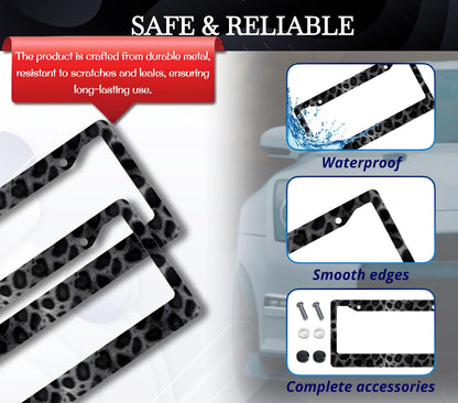 License Plate Frame for US Standard Frame 6x12.25 Inch - Dark Leopard Print with 2 Holes and Screws - Stainless Steel Frames for Your Car