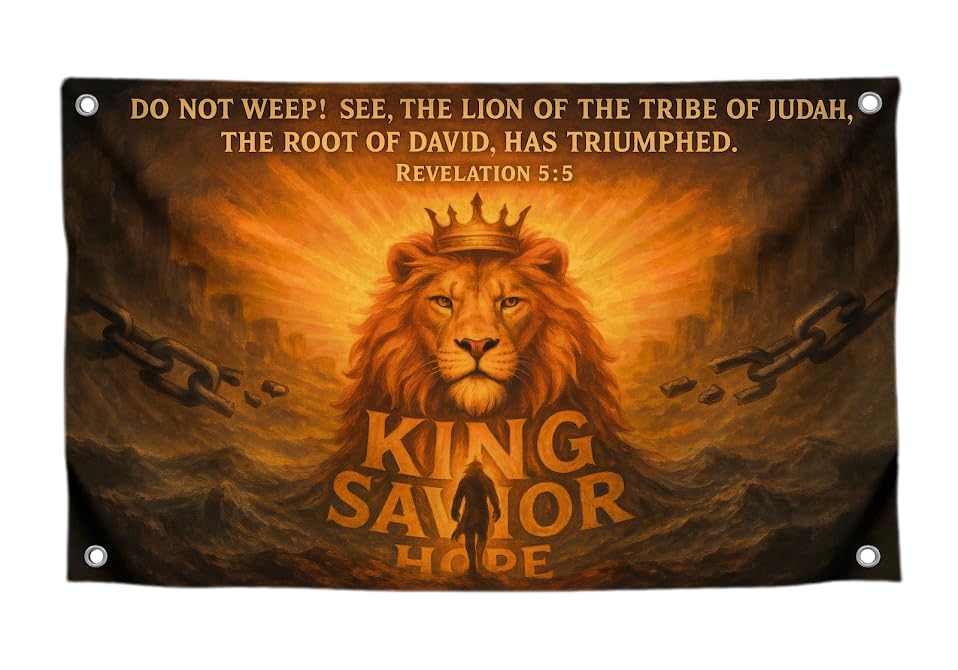 3x5 Ft Lion of Flag with Quote - "Do Not Weep See The Lion Of The Tribe" with 4 Brass Grommets - Polyester Decor for Church and Home