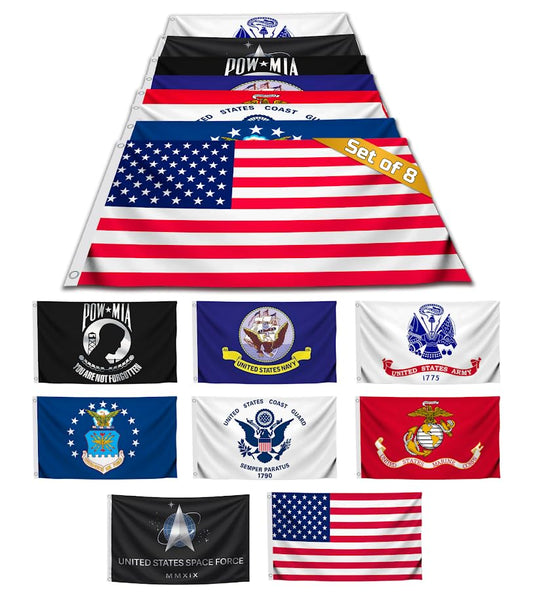 3x5 Feet Set of 8 American Military Flags with 2 Brass Grommets - Air Force Navy USA Coast Guard Marine Corps Army Space Force Veteran Banner Flag