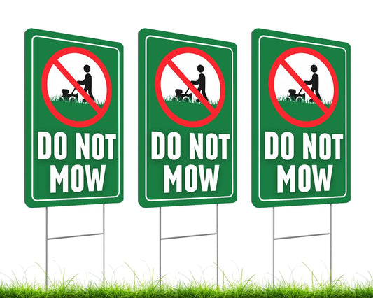 Set of 3 Double Sided 12x8 Inches Do Not Mow Sign with Metal Stakes.Plastics Garden Mow Signs for Outdoor and Indoor.No Mowing Beyond This Point Sign