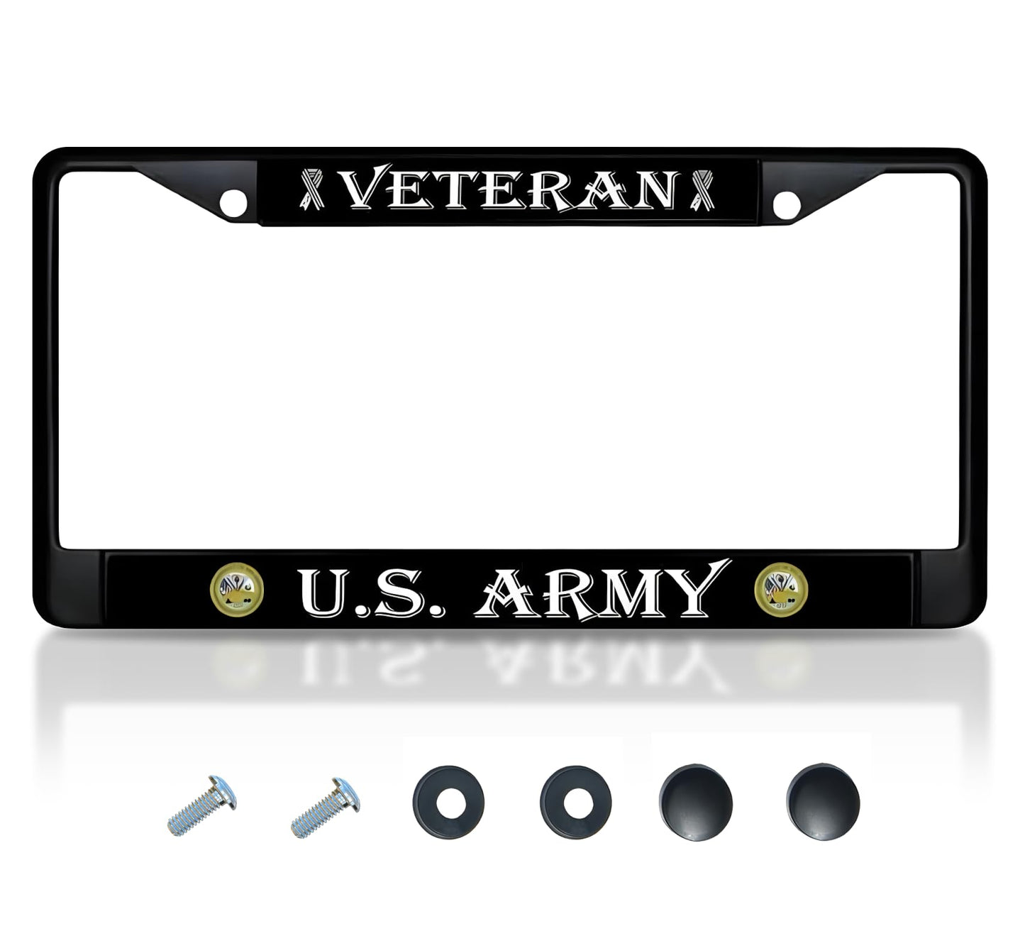 License Plate Frame US Army Veteran - Stainless Steel Frame for Front and Rear - Metal Plate Frame with 2 Holes and Screws 6x12.25 inches