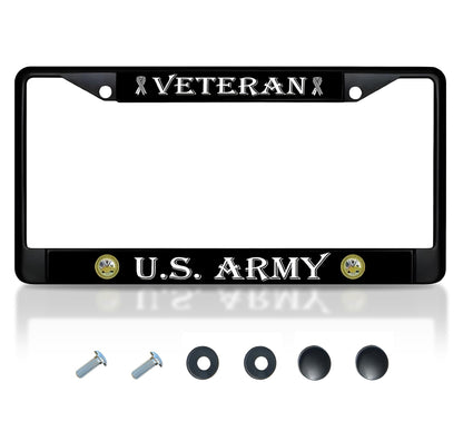 License Plate Frame US Army Veteran - Stainless Steel Frame for Front and Rear - Metal Plate Frame with 2 Holes and Screws 6x12.25 inches