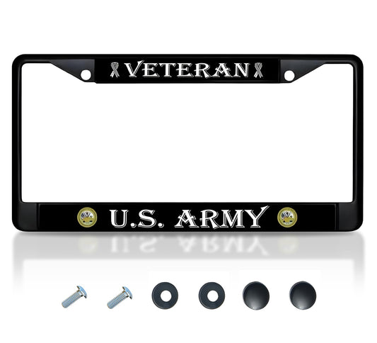 License Plate Frame US Army Veteran - Stainless Steel Frame for Front and Rear - Metal Plate Frame with 2 Holes and Screws 6x12.25 inches