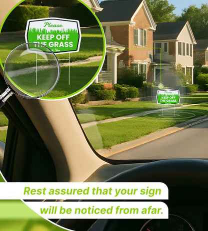Set of 3 Double Sided 12x8 Inches Plastic Please Keep Off The Grass Thank You Signs with Metal H-Stakes - Curb Your Dog no Pooping