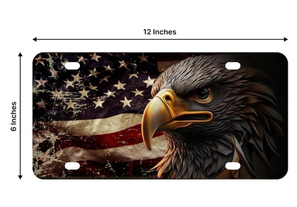 6x12.25 Inch Personalized American Flag Eagle License Plate Frame with 4 Holes and Screws - Vintage Flag License Plate Frames for Car Accessory
