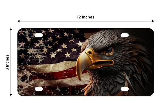 6x12.25 Inch Personalized American Flag Eagle License Plate Frame with 4 Holes and Screws - Vintage Flag License Plate Frames for Car Accessory