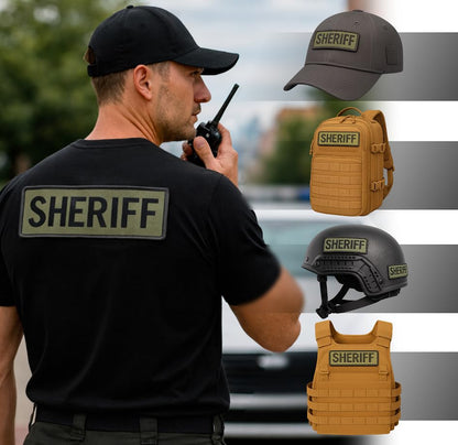 Set of 2 Sheriff Embroidery Patches 3x8 and 2x6 Inches - Armed Security Officer Patch - Green Embroidery Patches for Jacket Hat Backpack