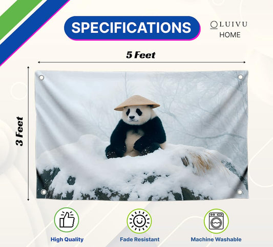 3x5 Feet Panda Flag with 4 Brass Grommets - Funny Winter Meme Poster - Single Sided Polyester Flags for Animal Lovers - Banner with Winter Panda
