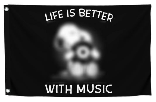 3x5 Ft Funny Pets Quotes Single Sided Polyester Flag "Life Is Better with Music" with 2 Grommets - Typographic Wall For Music Room Decor
