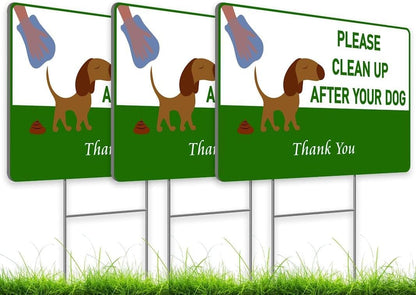 Set of 3 Please Clean Up After Your Dog, Thank You Signs with Metal Wire H-Stakes - 12х8 inch Be a Good Neighbor Sign - Pick Up Your Dog Poop Signs