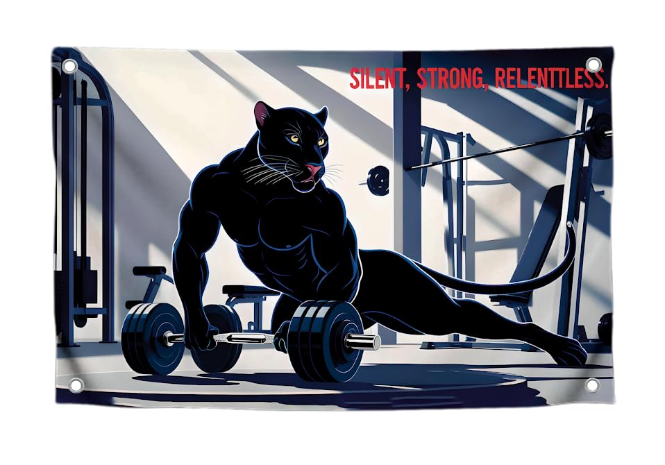 3x5 Feet Graceful Black Panther Flag with Quote ''Silent, Strong, Relenttless.'' Poster with Four Brass Grommets.Single Sided Meme Flag for Home Decor