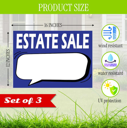 Set of 3 Double Sided 12x8 Inches Plastic Black Moving Sale Signs with Metal H-Stakes - Real Estate Perfect for Home Owners