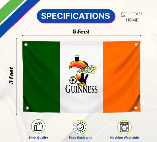 3x5 Ft Parrot Polyester Flag with Quote "Guinness" with 4 Brass Grommets - Ireland Garden Yard Porch Patio Banner for Decor - Parrot Single Sided Flag