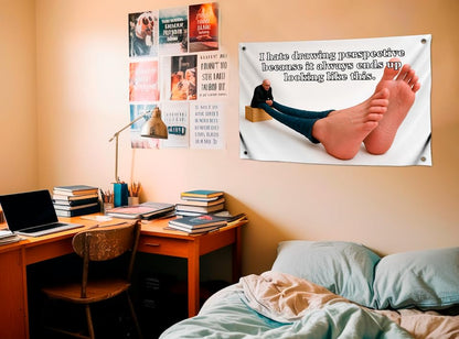 3x5 Feet Meme Flag Сool with Quote "I Hate Drawing Perspective Because It Always” with 4 Brass Grommets - Single Sided Funny Flags for Room Wall Decor