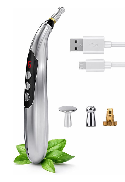 Acupuncture Pen Electronic.USB Rechargeable Pain Relief Electric - for Meridians Energy Pens Massager.Massage Tool with 3 Massage Heads, 2 Massage Gel