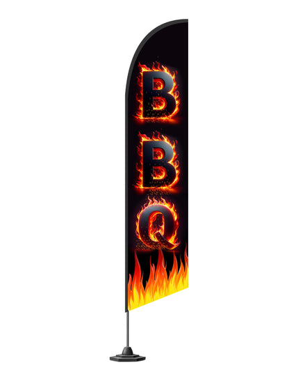 12x2.5 Feet Tall Feather Single Sided Flags "BBQ" - Barbeque Swooper Advertising Flag for Outside - Special and BBQ Themed Flag