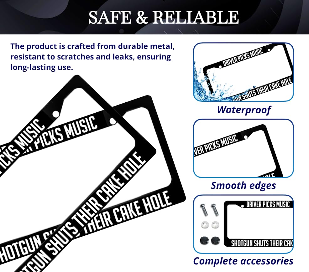 6x12.25 Inch License Plate Frame with 2 Holes and Screws Driver Picks Music Shotgun Shuts Their Cake Hole - Black Plate Frames Auto Car Accessoriesn
