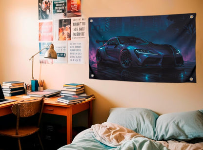 Flag 3x5 Feet Sports Car "Night Drifting Speed and Style" - Single Sided Polyester Cool Tapestry with Four Brass Grommets - Wall Flags Decoration