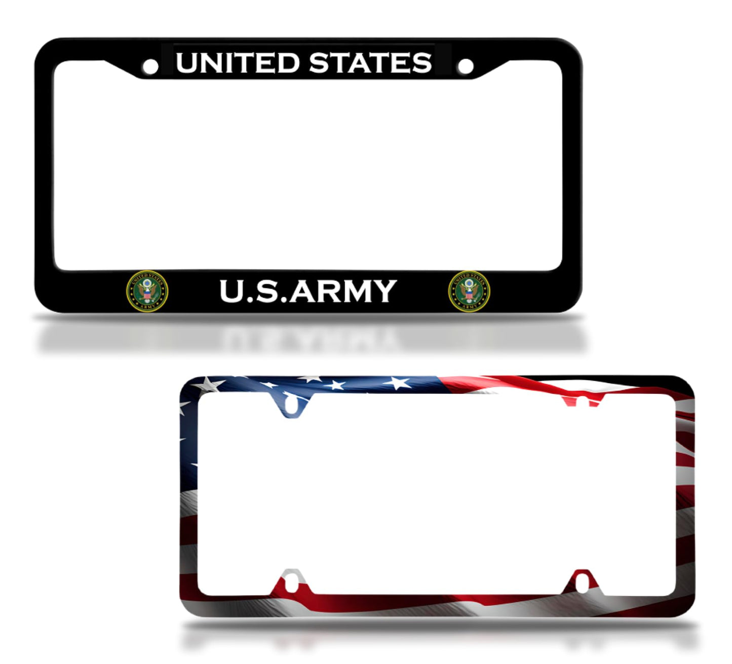 Set of 2 Personalized Car License Plate Frame United States Army - Black Stainless Steel Metal Plate Frame with Screws 6 x 12.25 inches