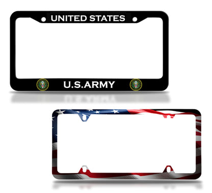 Set of 2 Personalized Car License Plate Frame United States Army - Black Stainless Steel Metal Plate Frame with Screws 6 x 12.25 inches