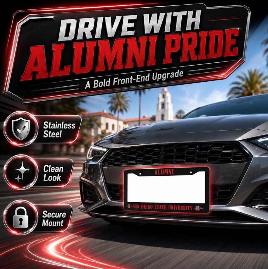 6x12.25 in San Diego State University Alumni License Plate Frame – Stainless Steel
