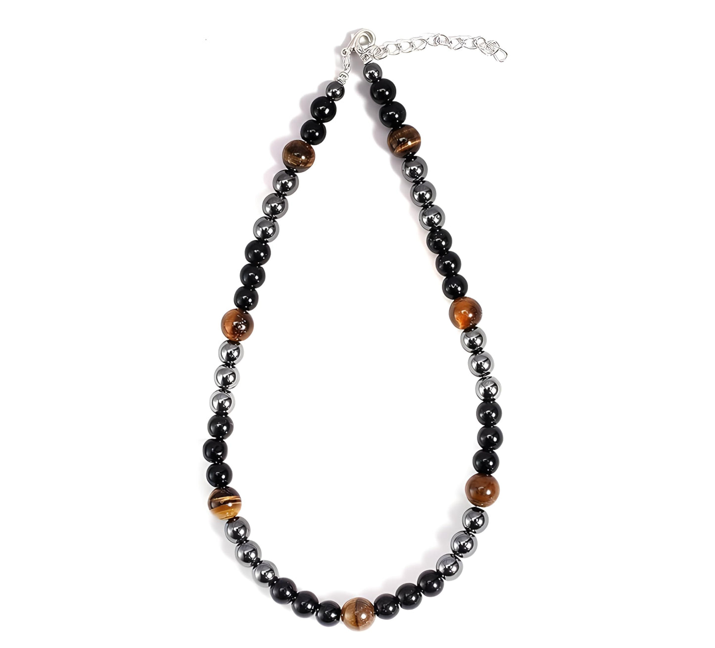 Triple Protection Necklace With Genuine Stone Tiger Eye Black Obsidian and Hematite - Bad Energy Protection Beads Crystal Necklace for Men and Women