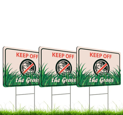 Set of 3 Double Sided 12x8 Inches Plastic Sign With H-Stakes "KEEP OFF the Grass" - Signs do not Walk on the Garden in the Yard