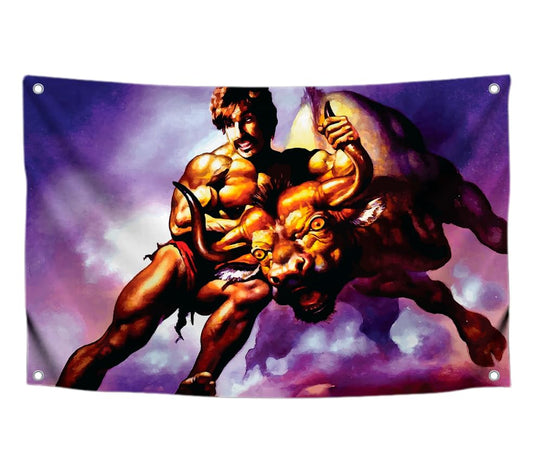 3x5 Feet Flag with Bull by The Horns - Durable Man Cave Wall Single Sided Flag with Four Brass Grommets for College Dorm Room Decor