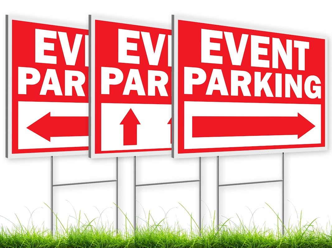 Double Sided Event Parking Sign with Metal H-Shaped Stakes - Post with Arrows Right Outdoor 12x8 Corrugated Plastic - Road Traffic Signs for Events
