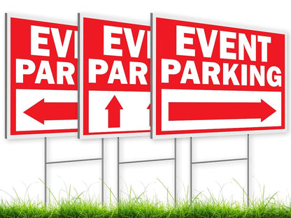 Double Sided Event Parking Sign with Metal H-Shaped Stakes - Post with Arrows Right Outdoor 12x8 Corrugated Plastic - Road Traffic Signs for Events