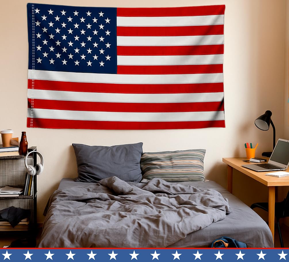 3x5 Feet Embroidered USA American Nylon Flag with Sleeve - Americane Flags or Banners for Outside or Outside - Events Celebration Decorations Supplies