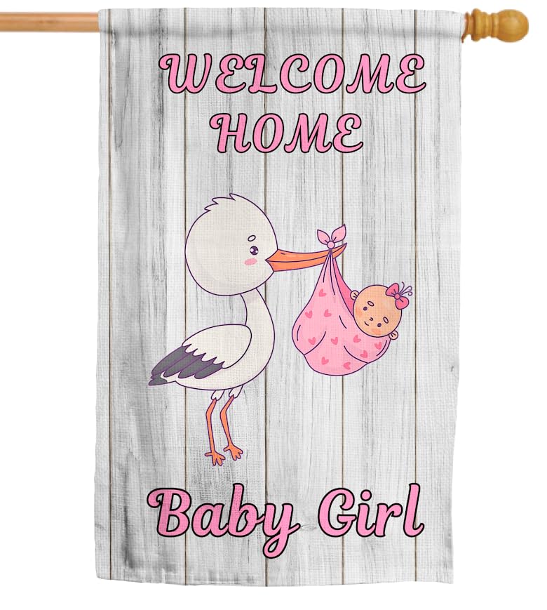 12x18 Inches Double Sided Welcome Home Baby Girl Garden Polyester Flags - Baby Shower Birth Announcement Family Party - Newborn Gender Reveal Pink