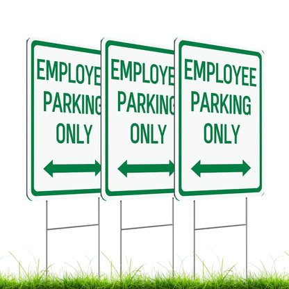 Set of 3 Double Sided 12x16 Inches Employee Parking Only Sign with Metal Wire H-Stakes - Plastic Sign with Bidirectional Arrow