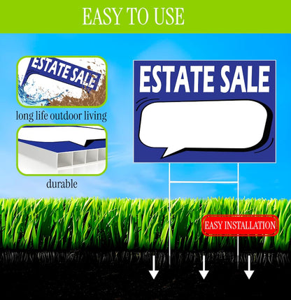 Set of 3 Double Sided 12x8 Inches Plastic Black Moving Sale Signs with Metal H-Stakes - Real Estate Perfect for Home Owners