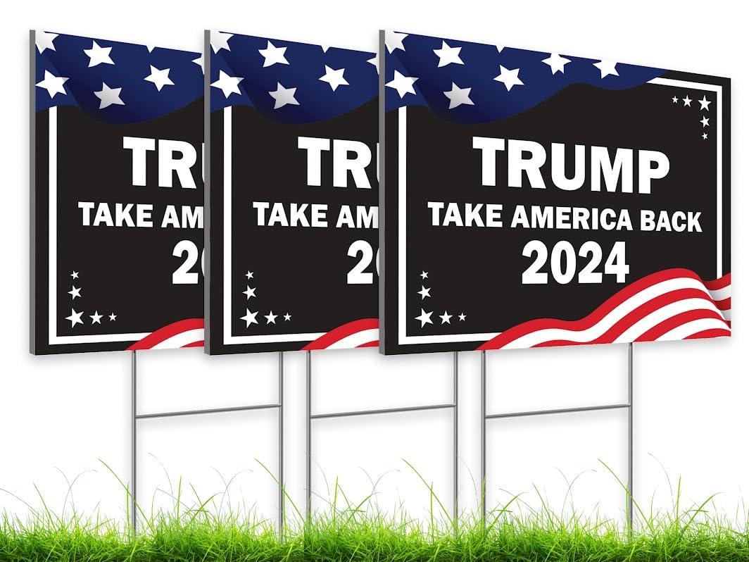 Pack of 3 2024 Yard Plastic Sign - 12x16 Coroplast Donald 2024 Yard Sign With H-Stakes Double Sided - President Take America Back