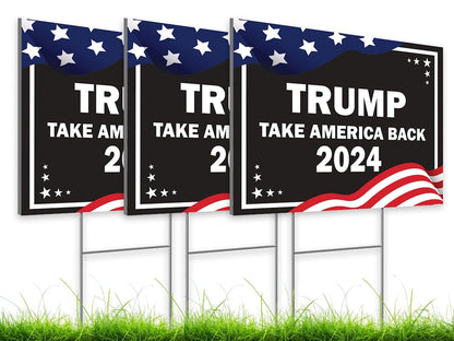 Pack of 3 2024 Yard Plastic Sign - 12x16 Coroplast Donald 2024 Yard Sign With H-Stakes Double Sided - President Take America Back