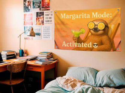 3x5 Feet Funny Summer Tapestry with Quote "Margarita Mode Activated" - Single Sided Flags for Party - Polyester Funny Banner Office with 4 Brass