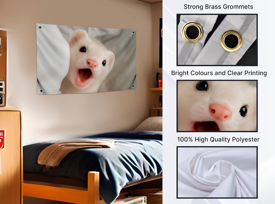 3x5 Ft Screaming Ferret Flag - Funny Cute Animal Banner for Dorm or Bedroom - Hilarious Wall Tapestry with Sassy Ferret Expression