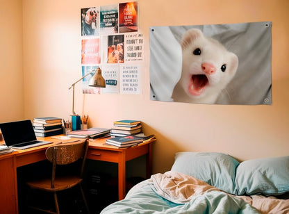 3x5 Ft Screaming Ferret Flag - Funny Cute Animal Banner for Dorm or Bedroom - Hilarious Wall Tapestry with Sassy Ferret Expression