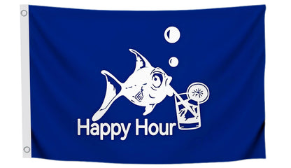 12x18 Inch Fly Polyester Flag with 2 Brass Grommets Blue Happy Hour Royal Fish Sign Boat Accessories also for Indoor Outdoor, Lawn and Garden Decor