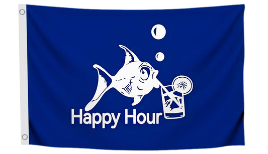 12x18 Inch Fly Polyester Flag with 2 Brass Grommets Blue Happy Hour Royal Fish Sign Boat Accessories also for Indoor Outdoor, Lawn and Garden Decor