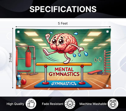3x5 Feet Meme Flag of Brain Warming - "Mental Gymnastics" Good Creative Thinking Idea - Single Sided Polyester Flags with 4 Brass Grommets