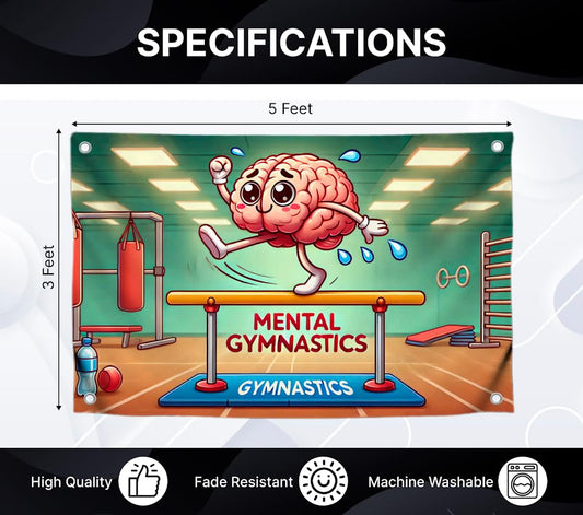 3x5 Feet Meme Flag of Brain Warming - "Mental Gymnastics" Good Creative Thinking Idea - Single Sided Polyester Flags with 4 Brass Grommets